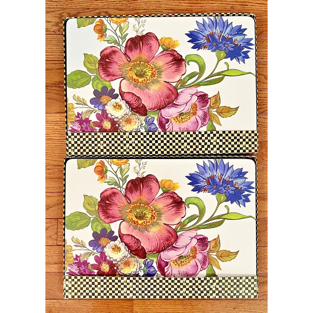 MacKenzie-Childs Flower Market Set of 4 White Cork Back Placemats NWT